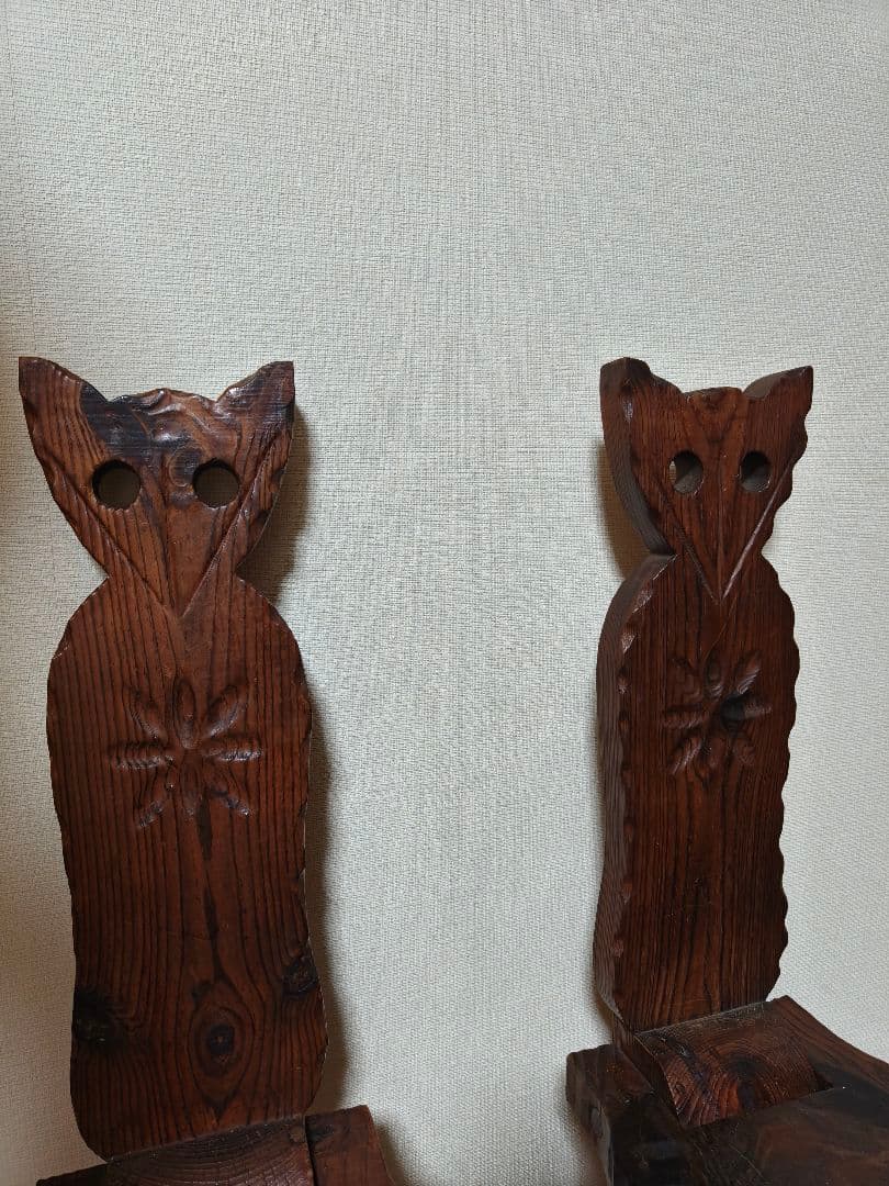 2個セット猫型木製三脚折りたたみ椅子 チェア