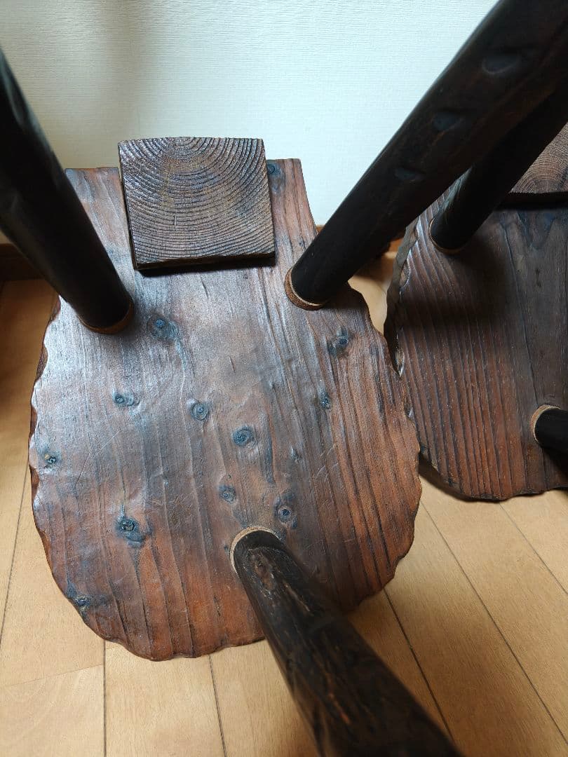 2個セット猫型木製三脚折りたたみ椅子 チェア