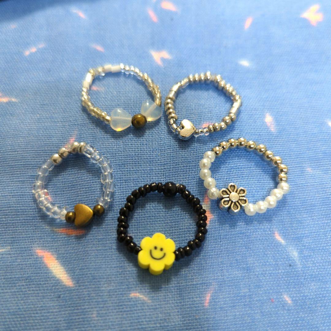 画面画面ハンドメイド にこちゃんスマイリー　　リング他指輪5点セット BB-53