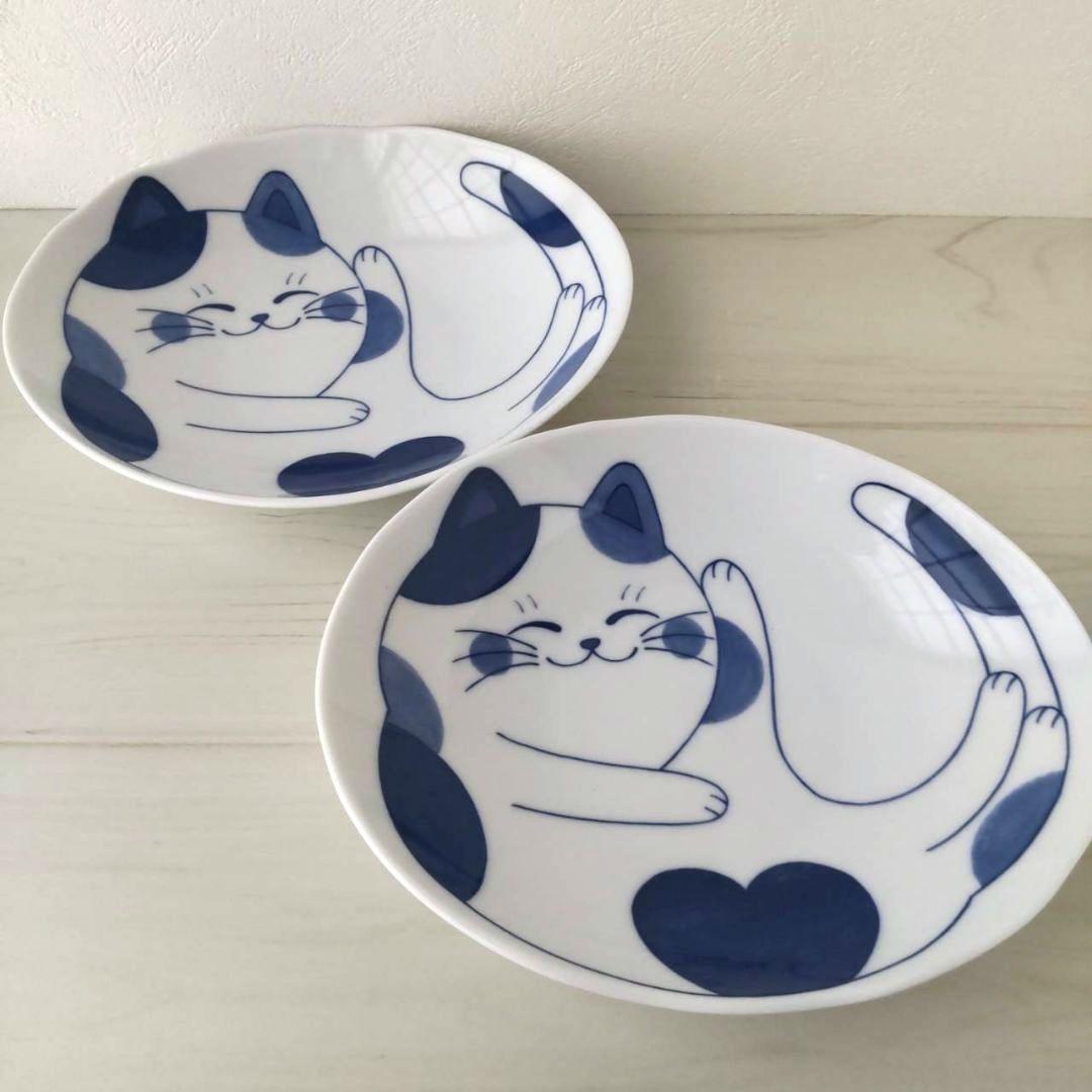 新品2点セット　美濃焼　ねこちぐら　19.5cm 楕円深皿　カレー皿　ミケ　ネコ