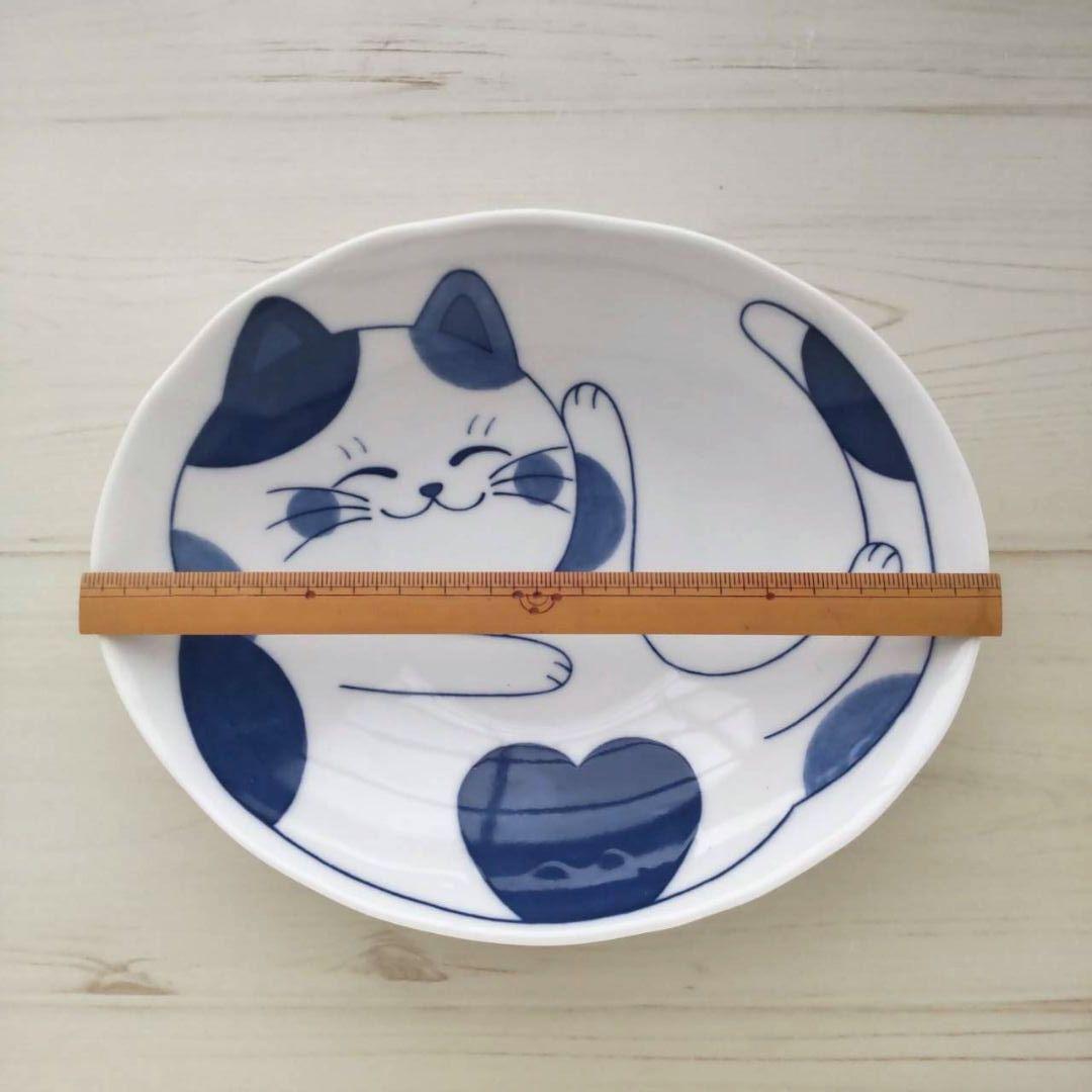 新品2点セット　美濃焼　ねこちぐら　19.5cm 楕円深皿　カレー皿　ミケ　ネコ