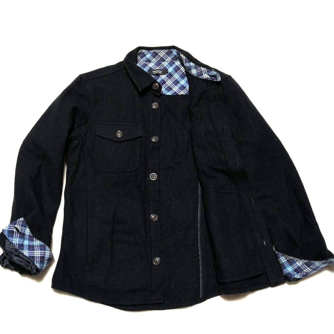 美品 ✨️ バーバリーブラックレーベル ウール 長袖シャツ 黒 M