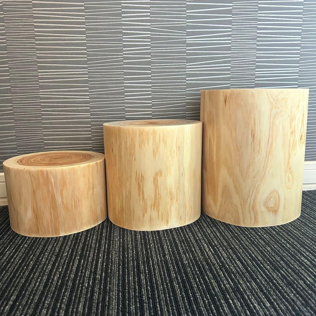 【3点セット】檜の丸太椅子 スツール 天然木 ディスプレイ台 生木No.018