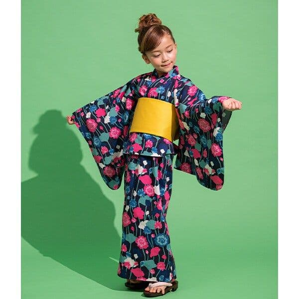 【新品】kate spade kids ヴァイ二ーローズ 浴衣 130 花柄 紺