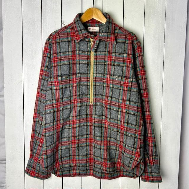 Mr.Bond タータンチェック チンスト付き ハーフジップウールシャツ S～M