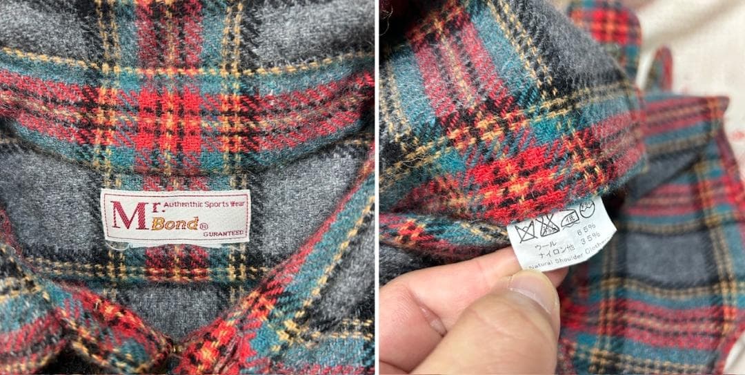 Mr.Bond タータンチェック チンスト付き ハーフジップウールシャツ S～M