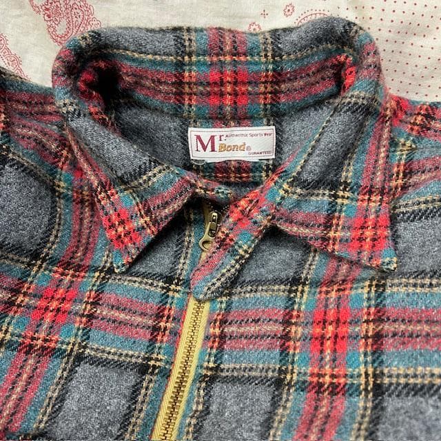 Mr.Bond タータンチェック チンスト付き ハーフジップウールシャツ S～M
