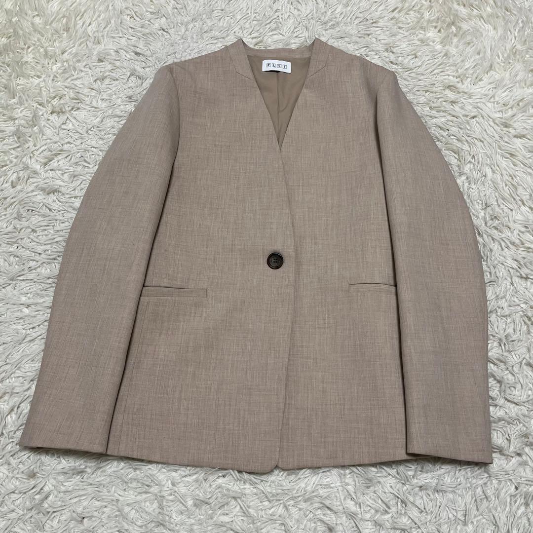 美品 PLST ノーカラー セットアップ スーツ ストレッチ ピンクベージュ