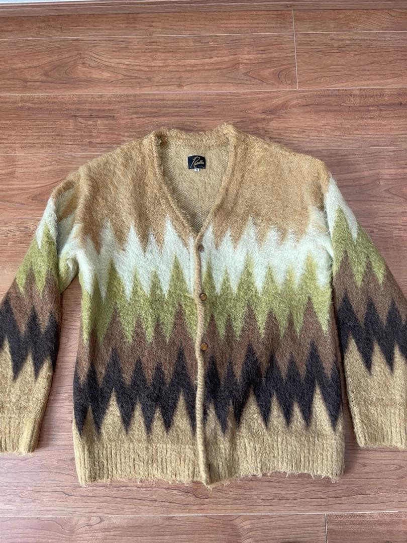 Needles ジグザグ　モヘアカーディガン M マスタードイエロー