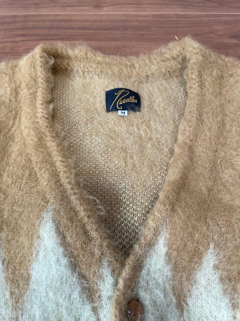 Needles ジグザグ　モヘアカーディガン M マスタードイエロー