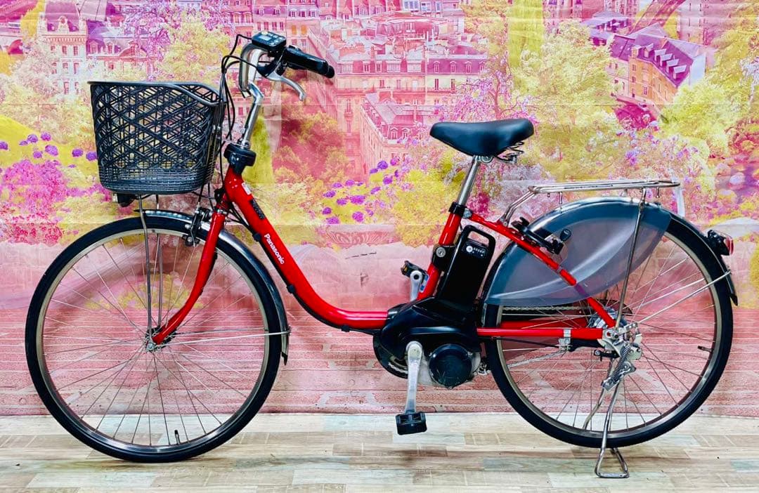 K2919 電動自転車パナソニック ママチャリ 24インチ レッド 送料無料