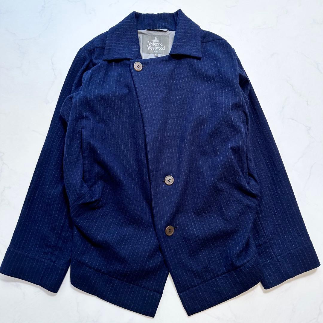 現行品✨ヴィヴィアンウエスドウッドマン プレッジ ストライプジャケット 紺 44