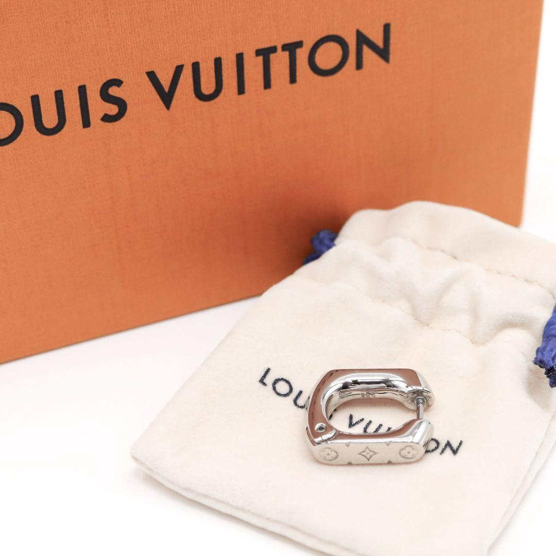 【美品】ルイヴィトン フープピアス モノグラム チェーン M02227 シルバー