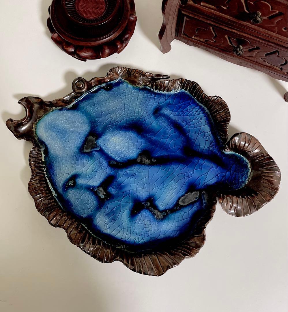 沖縄　よろん焼 大皿 魚　オードブル　42㌢ 金子恭雨作　入手困難