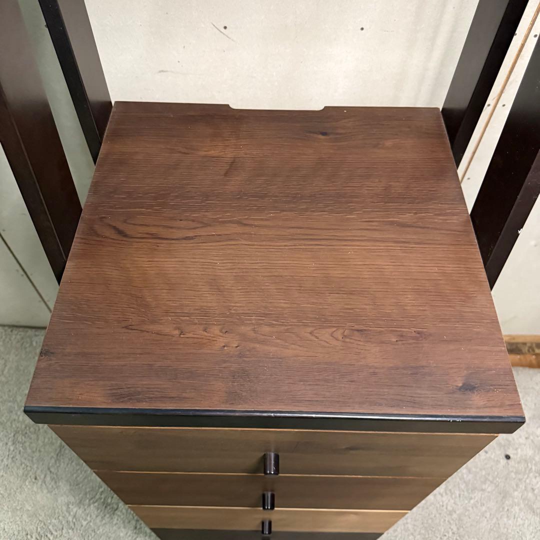 【619】ダークブラウン木製ラック 4引き出し付き