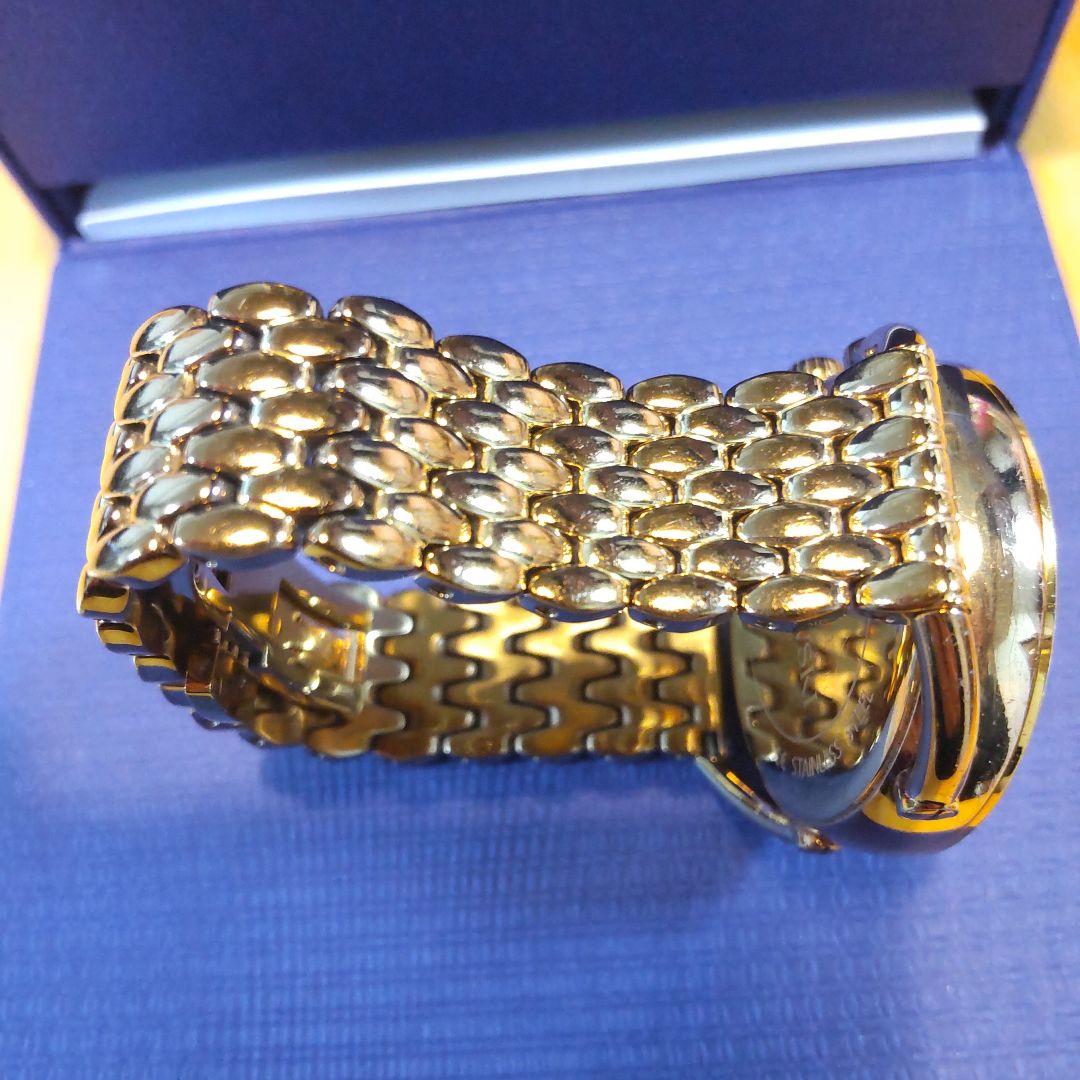 Swarovski ゴールドメタルバンド 青クリスタル 腕時計