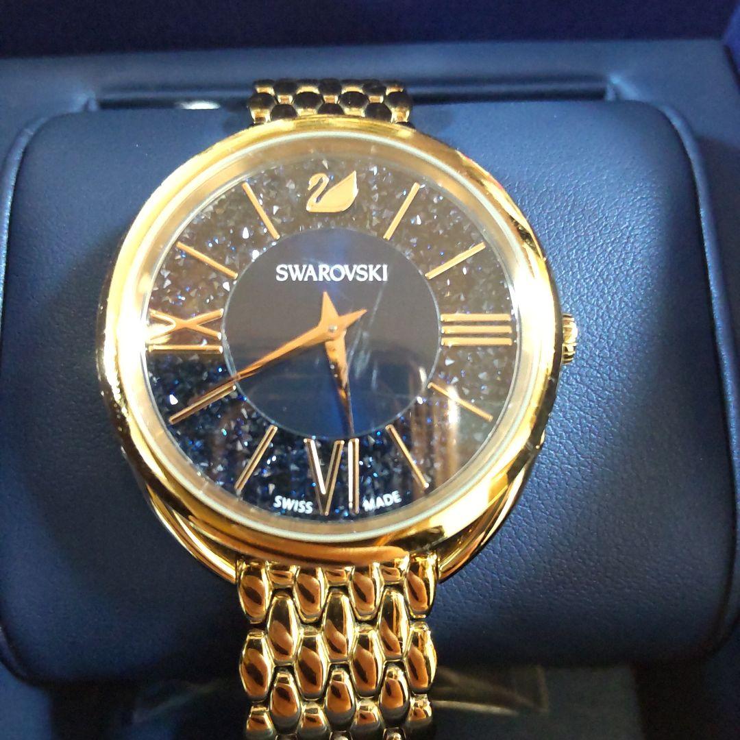 Swarovski ゴールドメタルバンド 青クリスタル 腕時計
