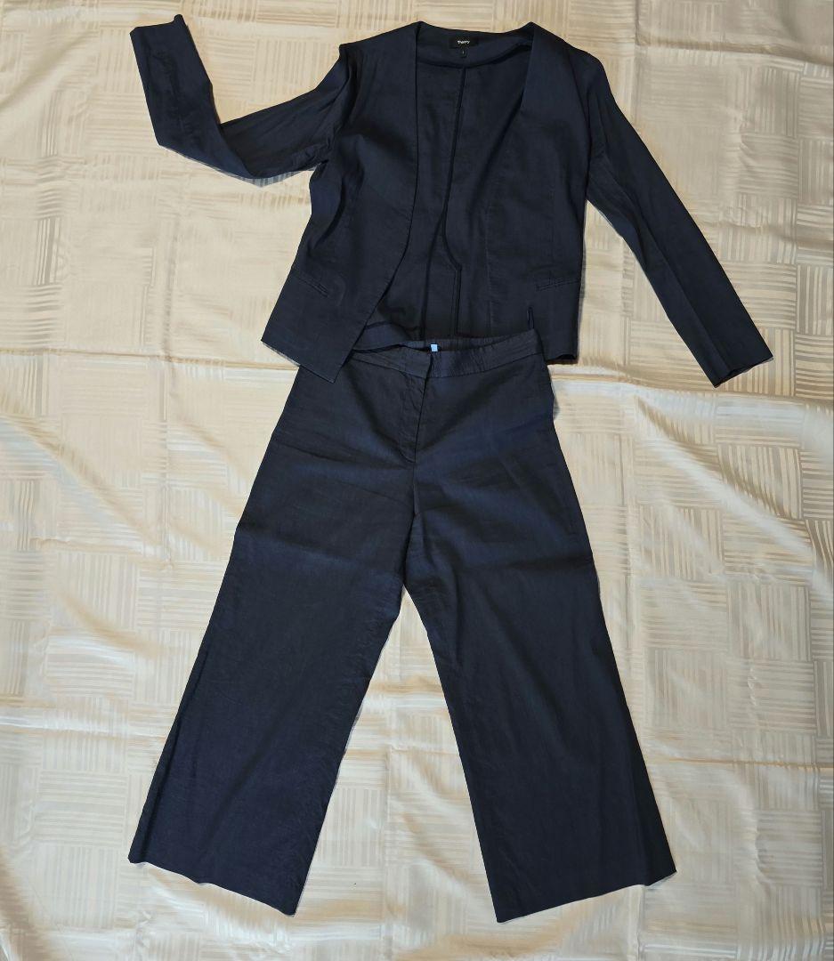Theory ダークネイビー リネンパンツスーツ上下