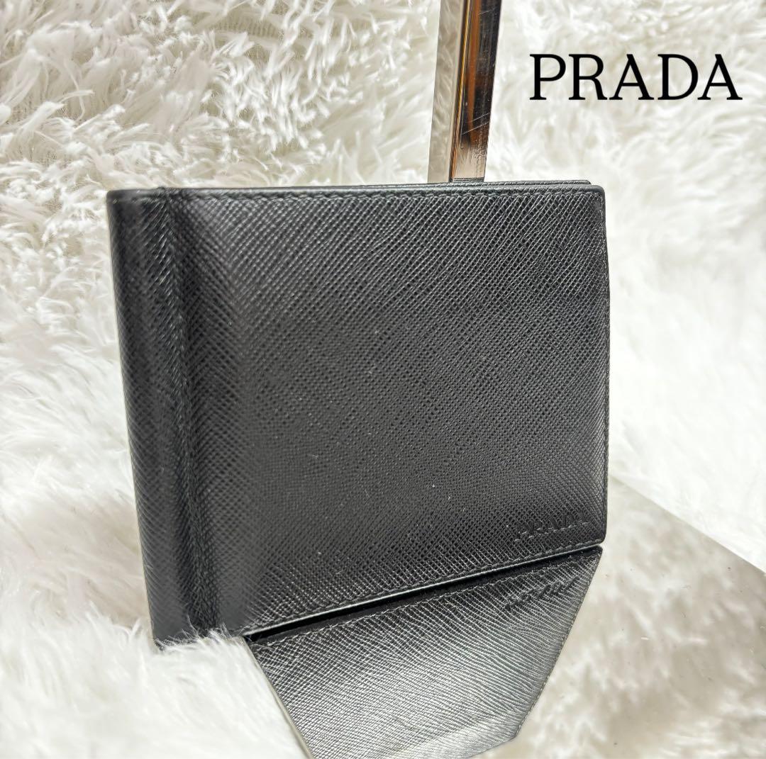 ✨極美品✨ PRADA マネークリップ 型押し サフィアーノレザー ブラック