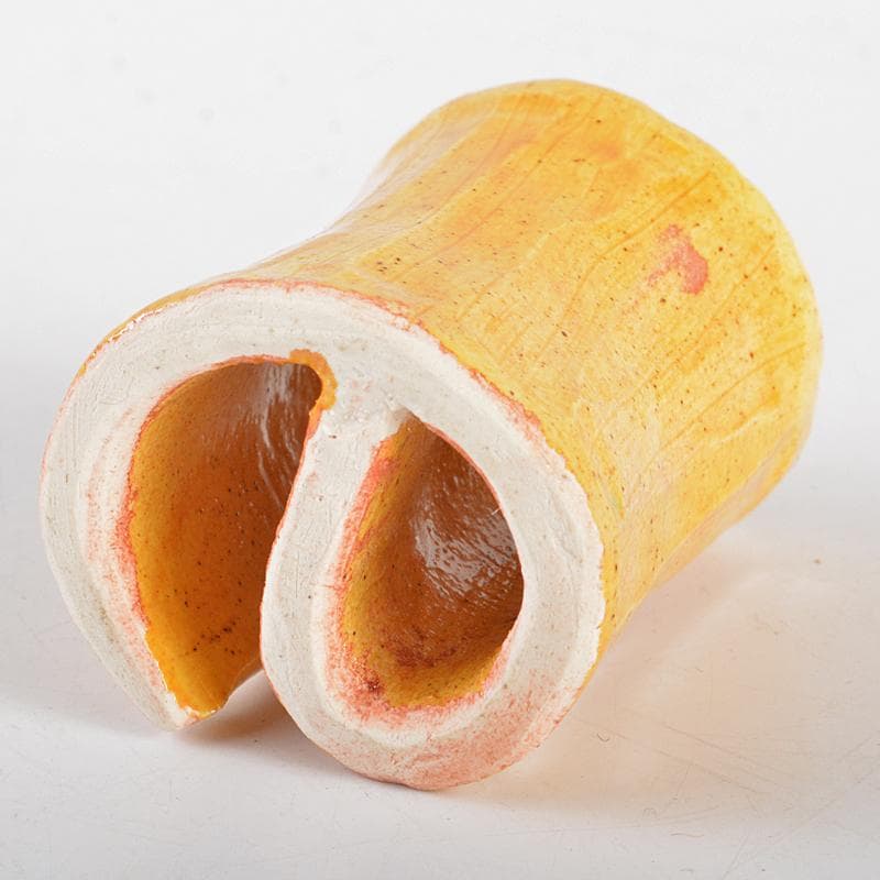 茶道具　川瀬竹志作　黄彩　の字蓋置　共布共箱　V　R5376