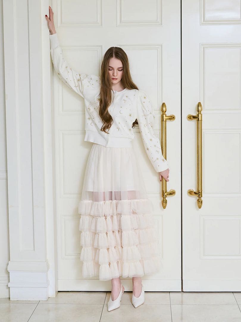 EIMY ISTOIRE チュールティアードレイヤードスカート ホワイト