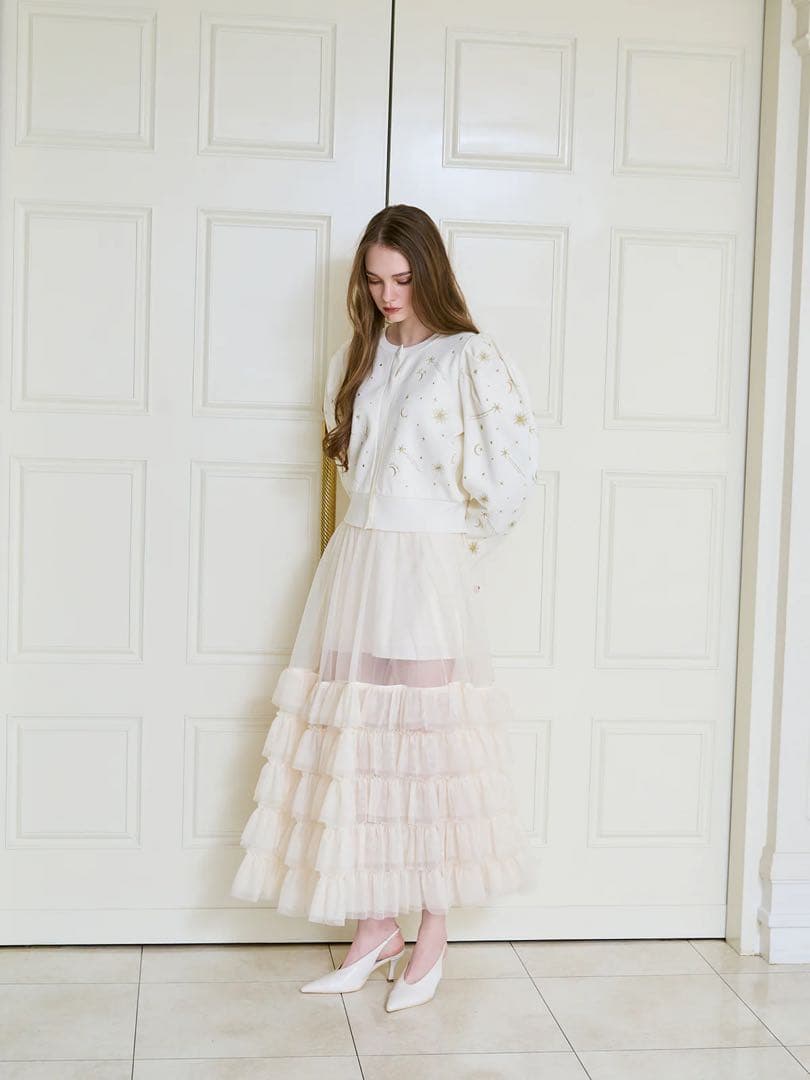 EIMY ISTOIRE チュールティアードレイヤードスカート ホワイト