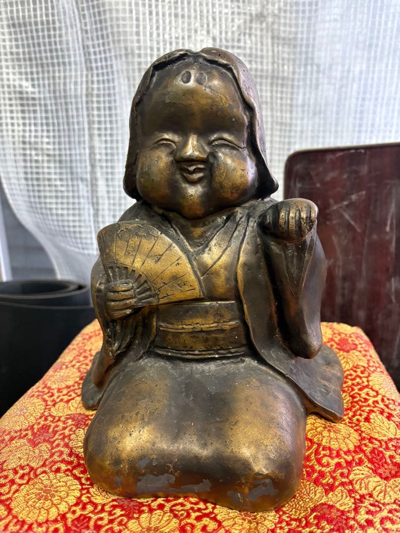 ブロンズ 和風人形 笑顔 扇子