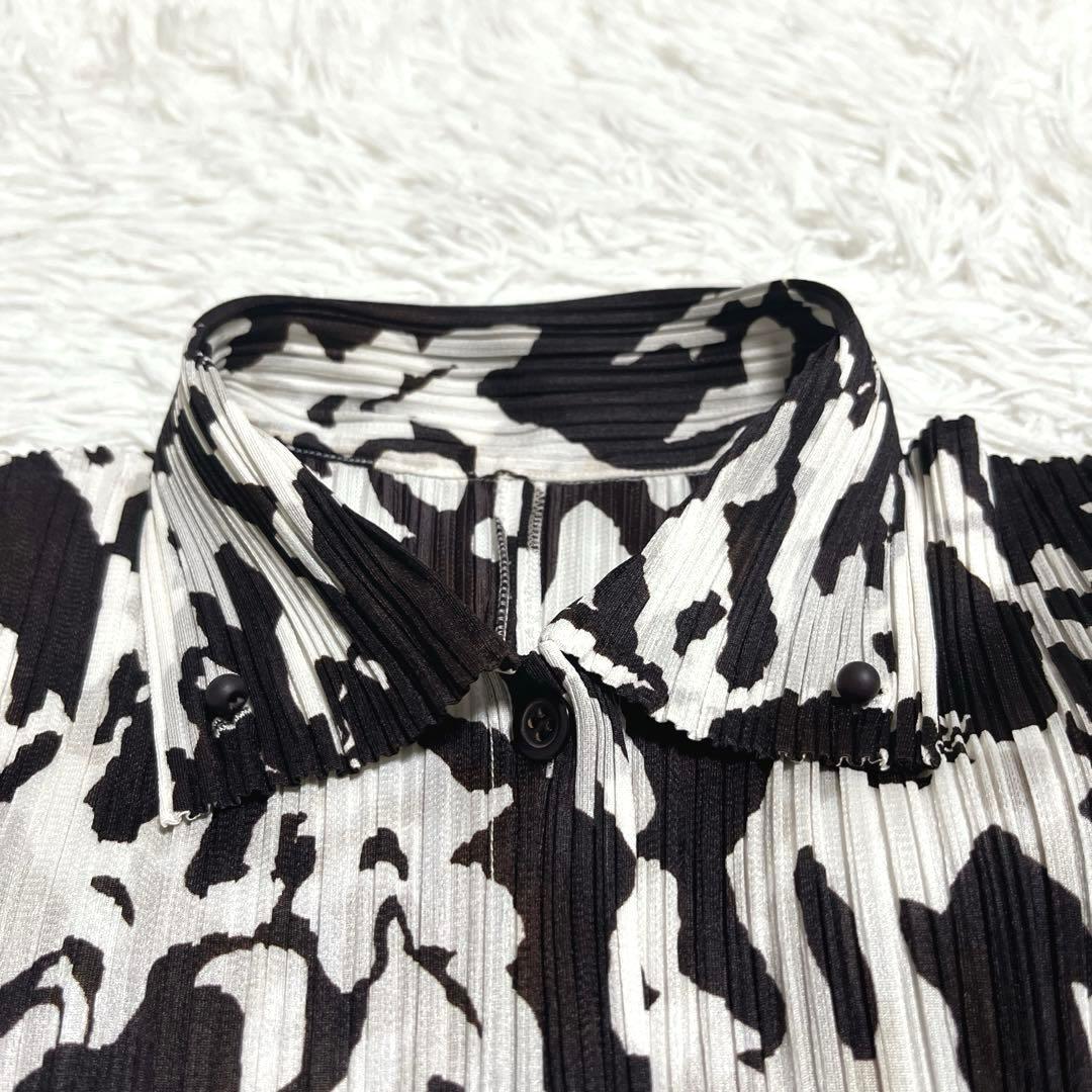 【極美品】プリーツプリーズ ボタンダウン シャツ 3 ブラック × ホワイト