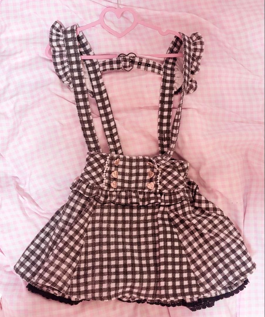 LIZLISA リズリサ ギンガムツイードサスペンダー付きスカパン ブラック