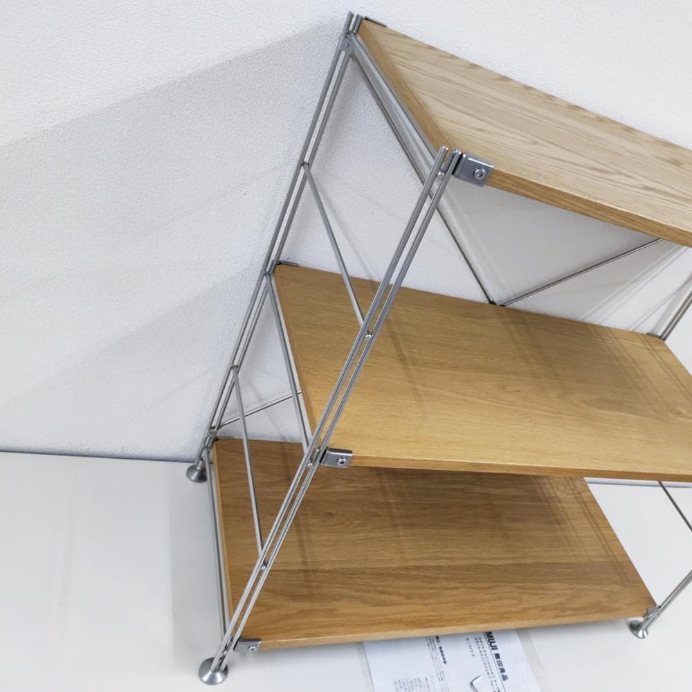 無印良品 ステンレスユニットシェルフ　オーク材棚セット　ワイド小　３段