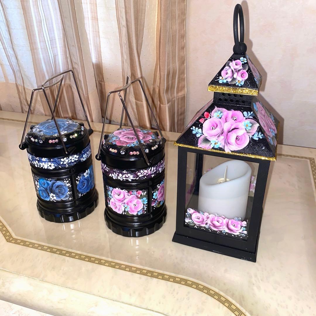 ジュエリーボックス　ランタン　懐中電灯　電子カイロ　防犯ブザー　薔薇　手描き