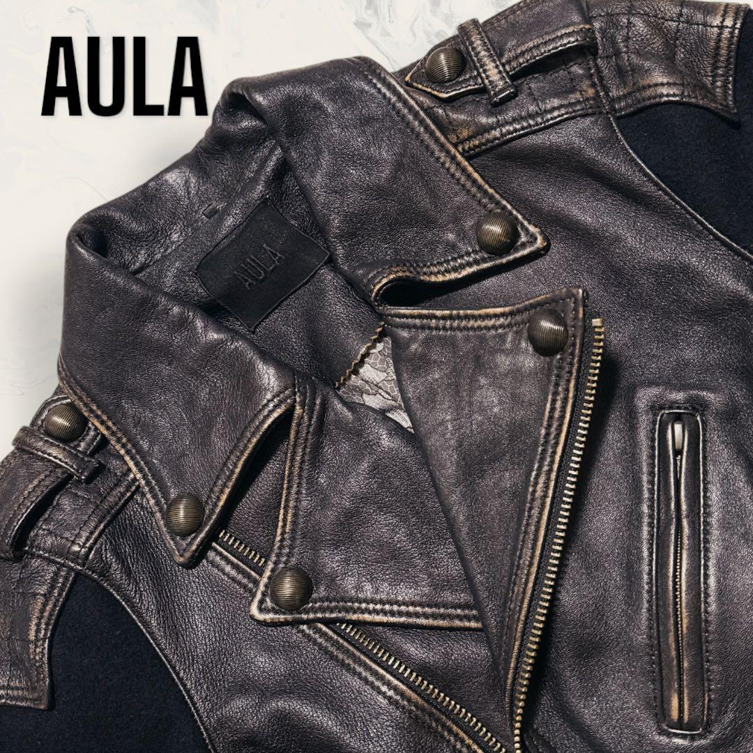 【ほぼ未使用】 AULA 本革 切替 ライダース ジャケット