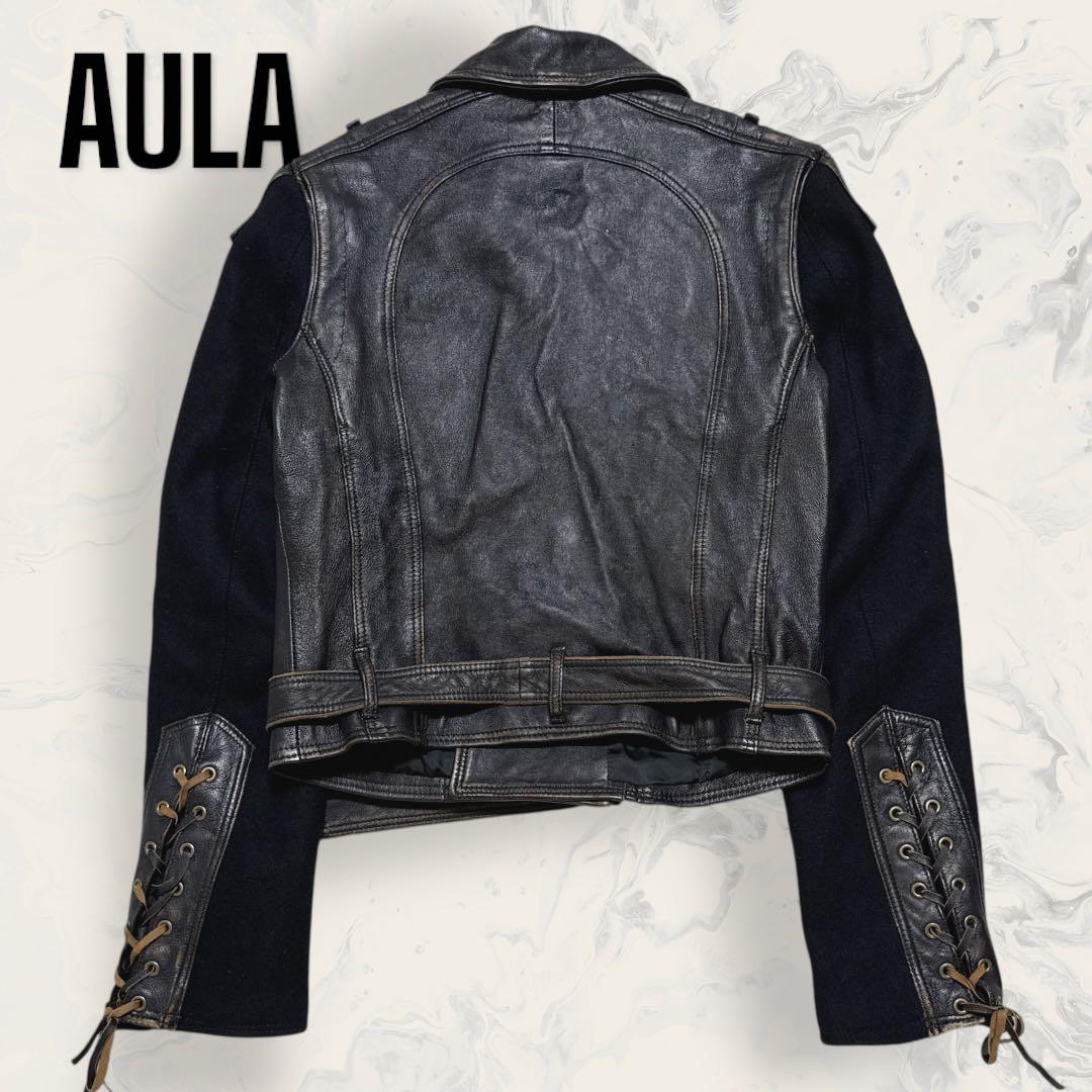 【ほぼ未使用】 AULA 本革 切替 ライダース ジャケット