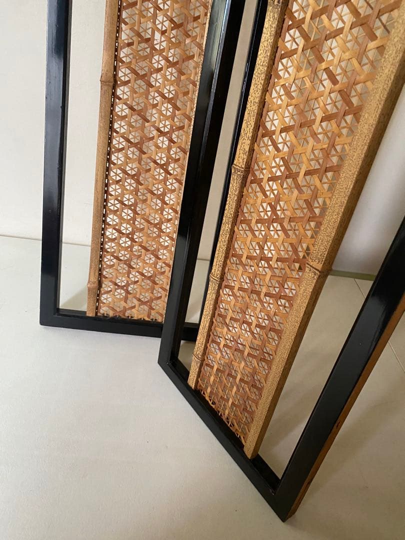 組子細工　欄間　2枚　木製　間仕切り　建具　竹細工　骨董　レトロ　古民具