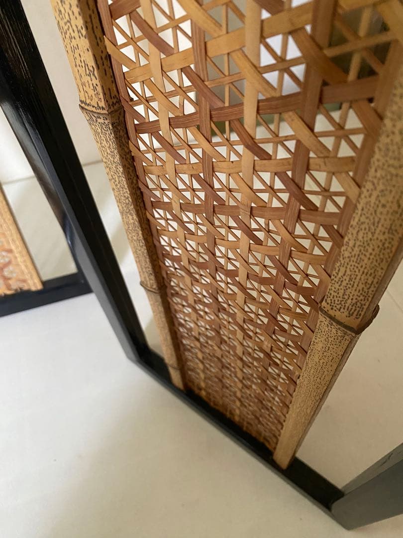 組子細工　欄間　2枚　木製　間仕切り　建具　竹細工　骨董　レトロ　古民具