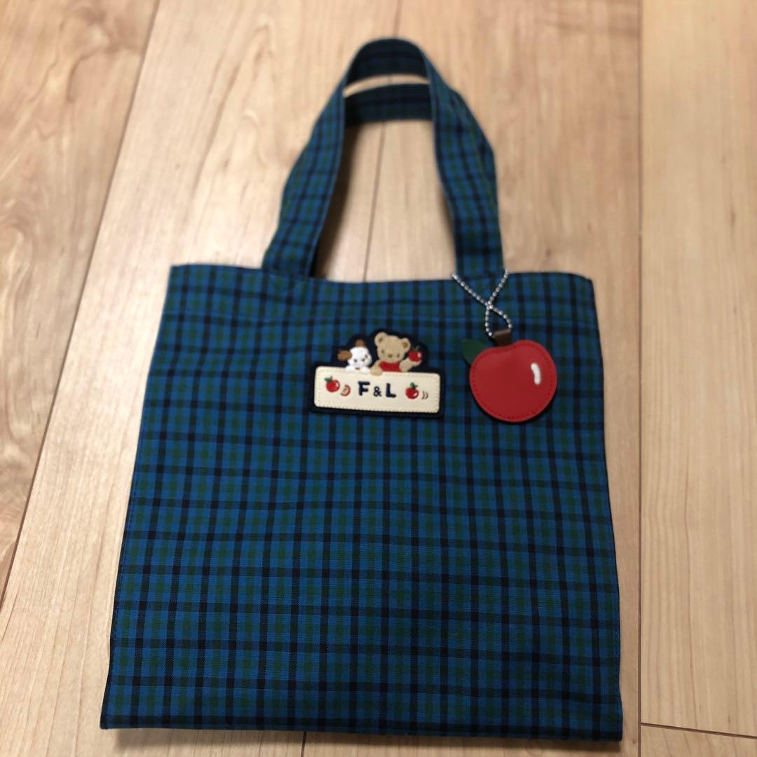 専用　familiar　トートバック　青緑チェック柄　小