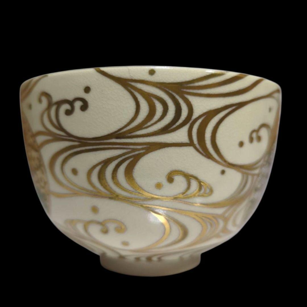 杉田祥平 清閑寺窯 色絵流水貝形草花画茶碗 栞 共箱 茶道具
