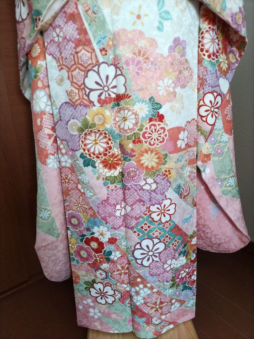 446.振袖7点セット　正絹　フルセット　成人式　京都きもの友禅 細身　美品