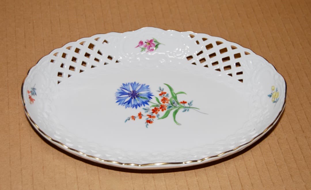 マイセン オーバル皿 バスケット 変形皿 花柄