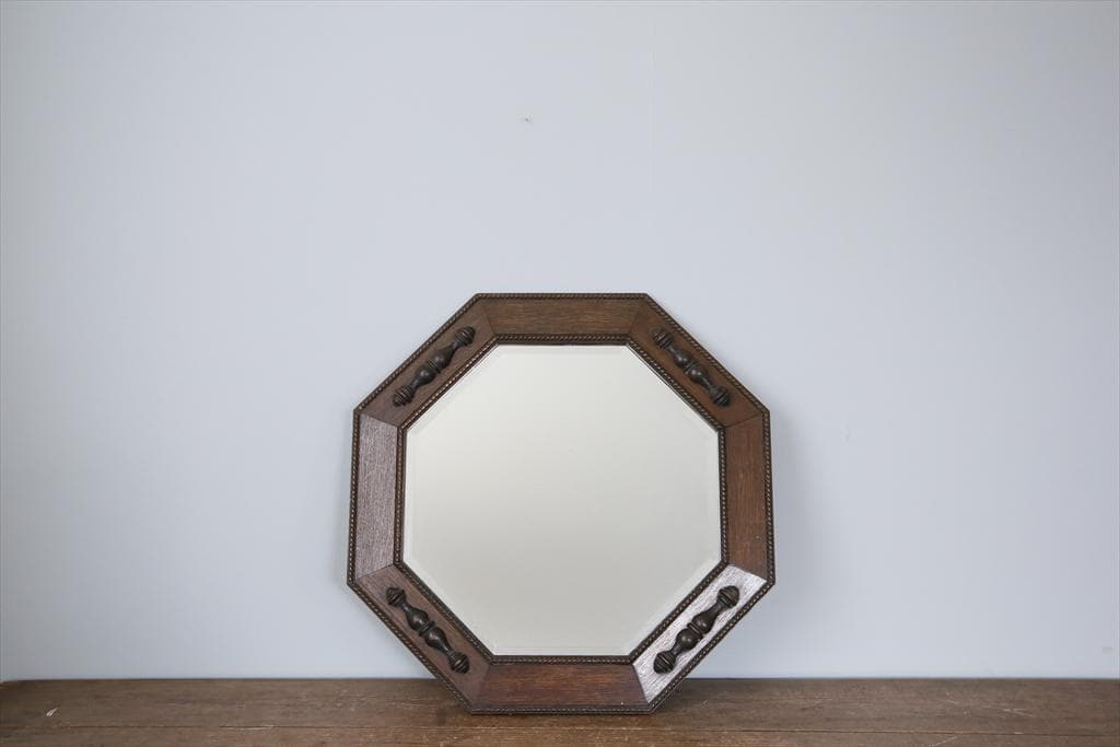 英国アンティーク木製カッティングミラー/壁掛け鏡オクタゴン八角形(87-121)