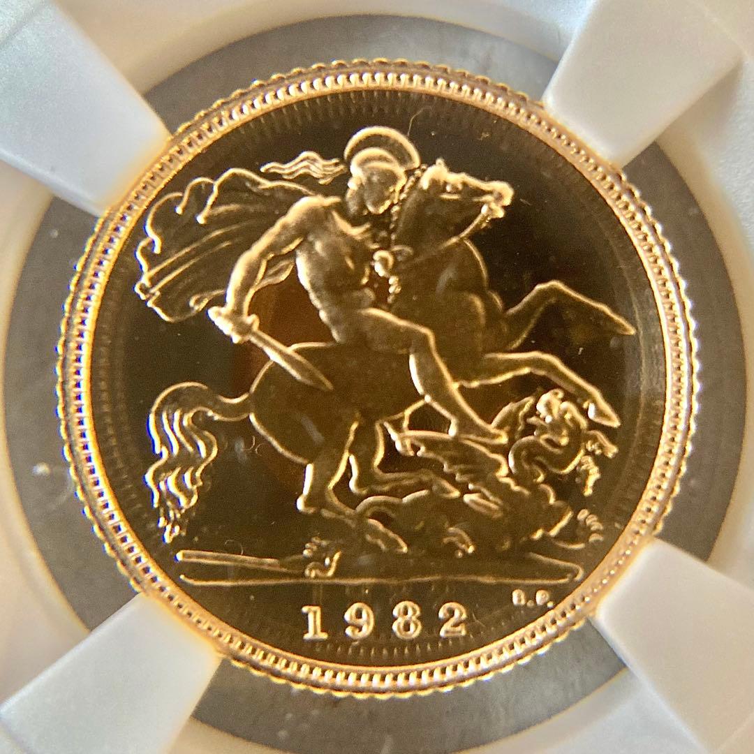 NGC準最高鑑定★1982年イギリス1/2ソブリンプルーフ金貨★PF69UC