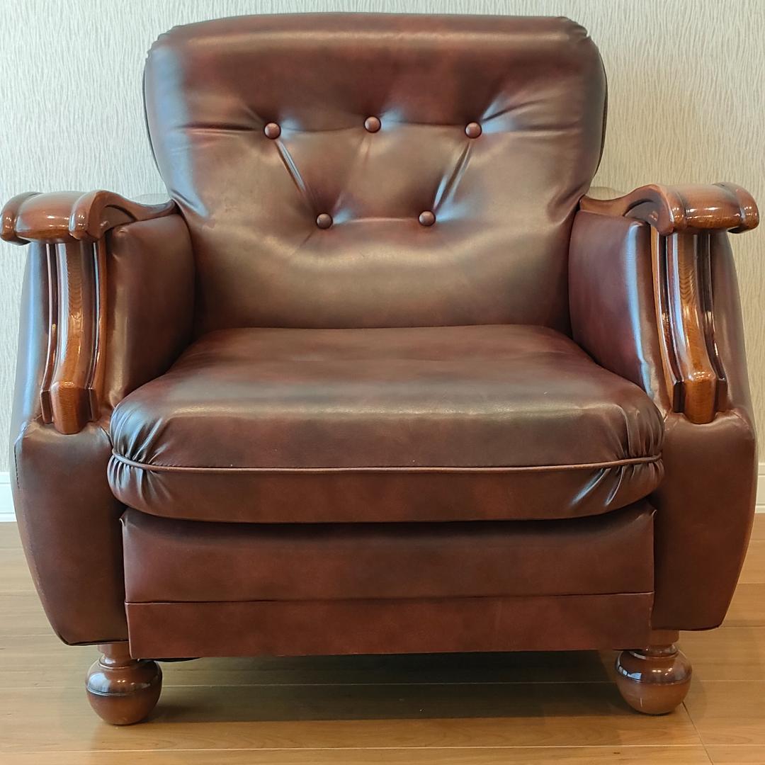 ヴィンテージソファ　1人掛け　ひじ掛け　レザー①