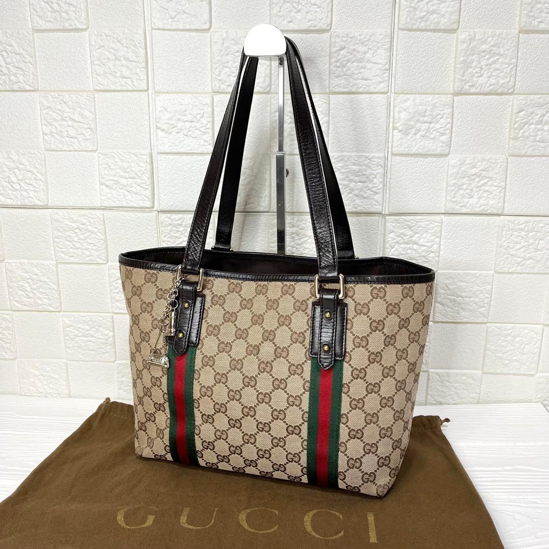 ✨美品✨☘️GUCCI☘️✨トートバッグ✨GG柄✨キャンバスレザー✨シェリー✨