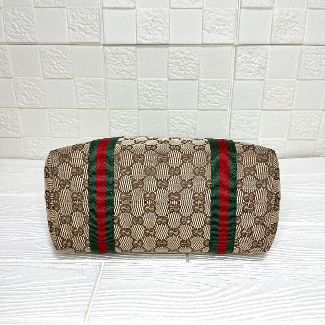 ✨美品✨☘️GUCCI☘️✨トートバッグ✨GG柄✨キャンバスレザー✨シェリー✨