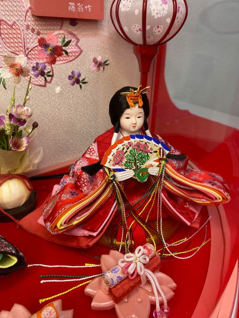 藤翁作　雛人形親王飾り半円形アクリルケース・間口約５０×奥行約２８×高さ約２７㎝