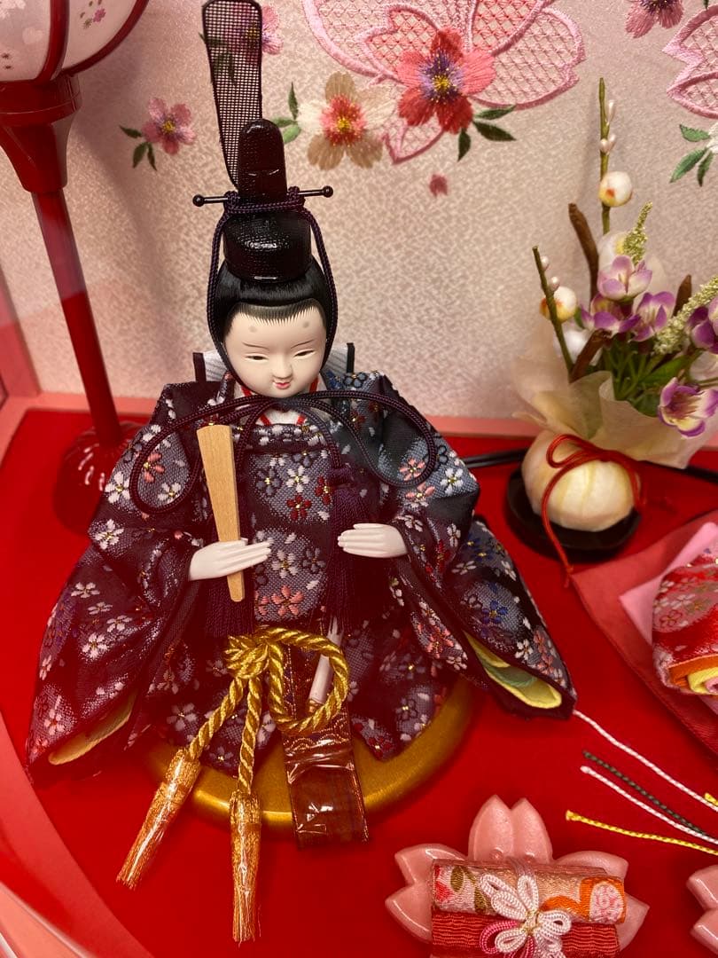 藤翁作　雛人形親王飾り半円形アクリルケース・間口約５０×奥行約２８×高さ約２７㎝