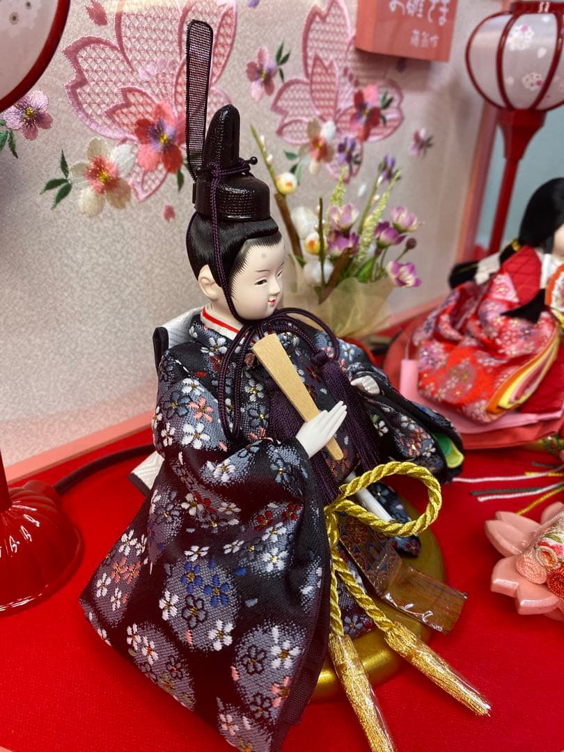 藤翁作　雛人形親王飾り半円形アクリルケース・間口約５０×奥行約２８×高さ約２７㎝