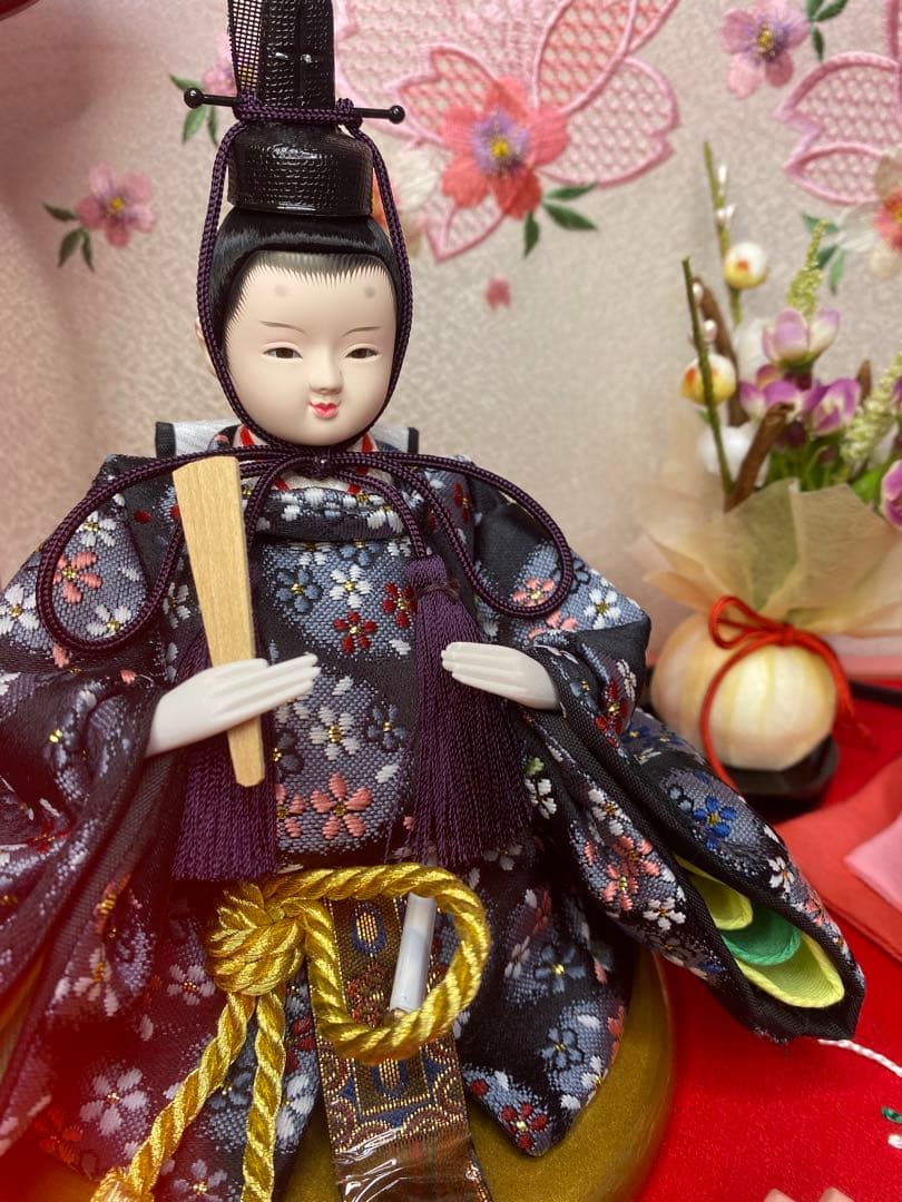 藤翁作　雛人形親王飾り半円形アクリルケース・間口約５０×奥行約２８×高さ約２７㎝