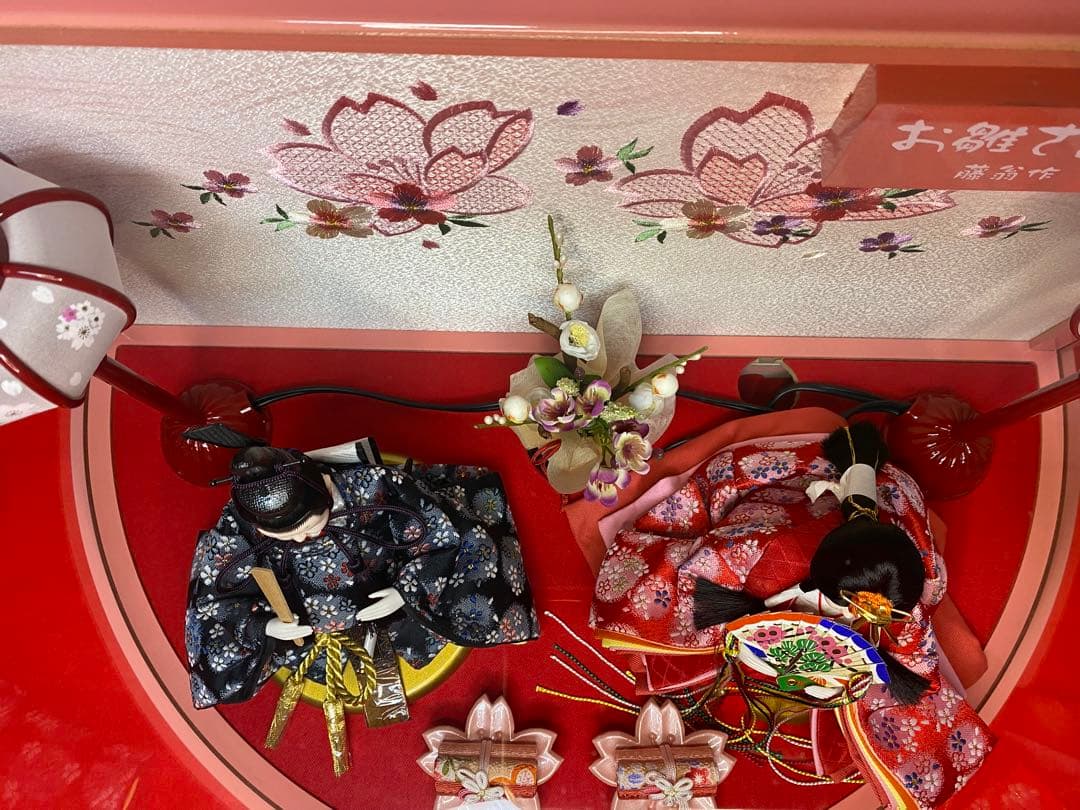 藤翁作　雛人形親王飾り半円形アクリルケース・間口約５０×奥行約２８×高さ約２７㎝