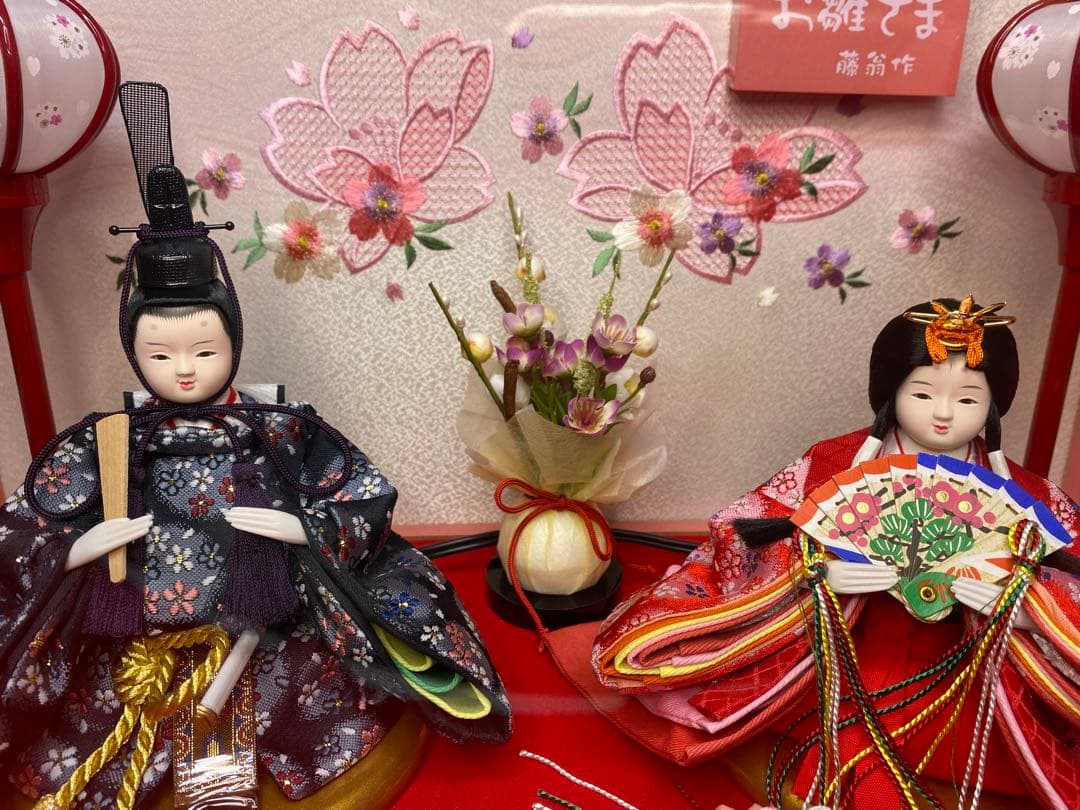 藤翁作　雛人形親王飾り半円形アクリルケース・間口約５０×奥行約２８×高さ約２７㎝